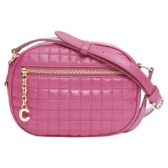 CELINE Hedi Slimane 2019 C Charm pink quilted small crossbody camera bag