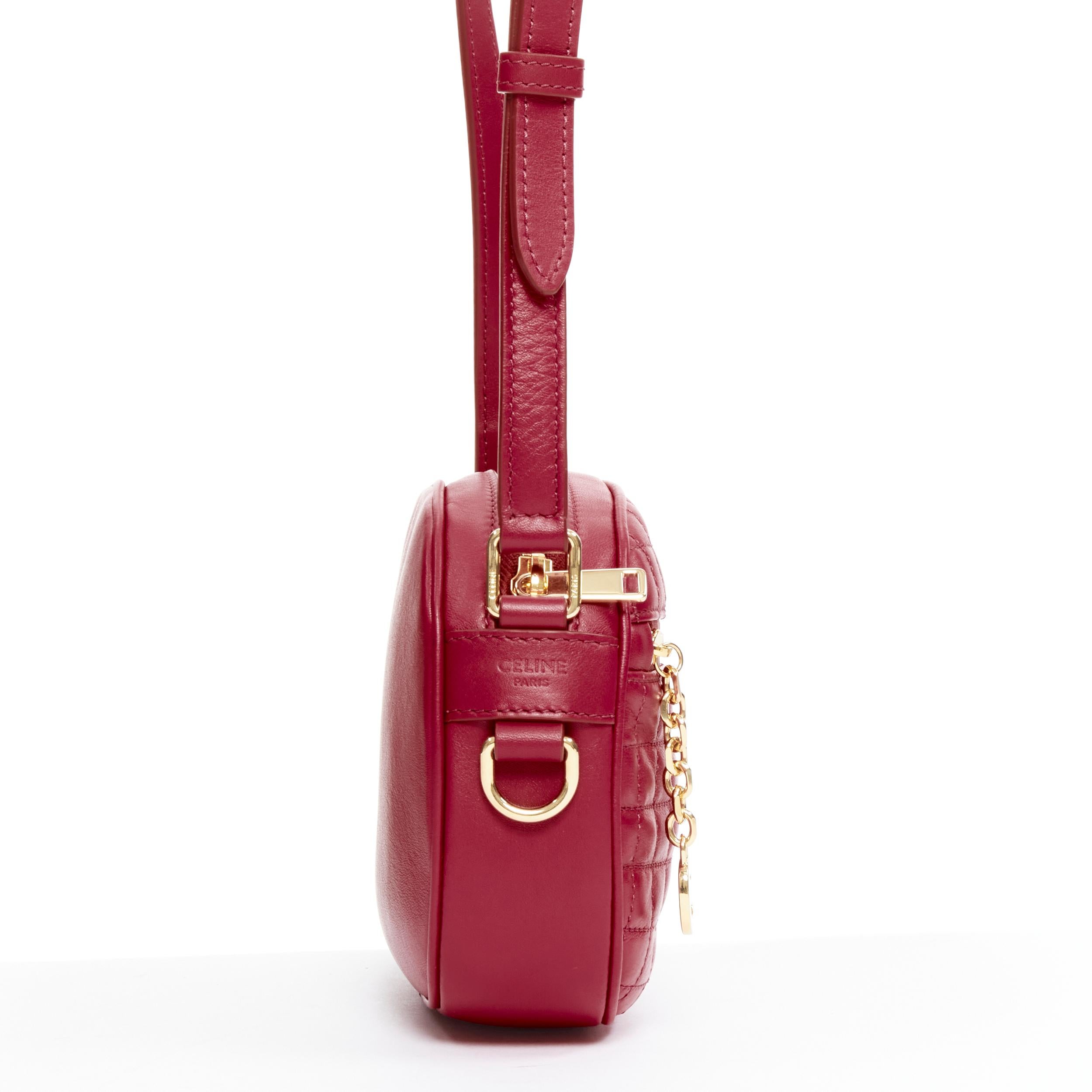 CELINE Hedi Slimane 2019 C Charm red quilted small crossbody camera bag In New Condition For Sale In Hong Kong, NT