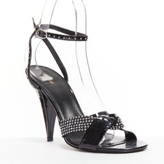 CELINE Hedi Slimane black patent leather silver crystals sandal heels EU38