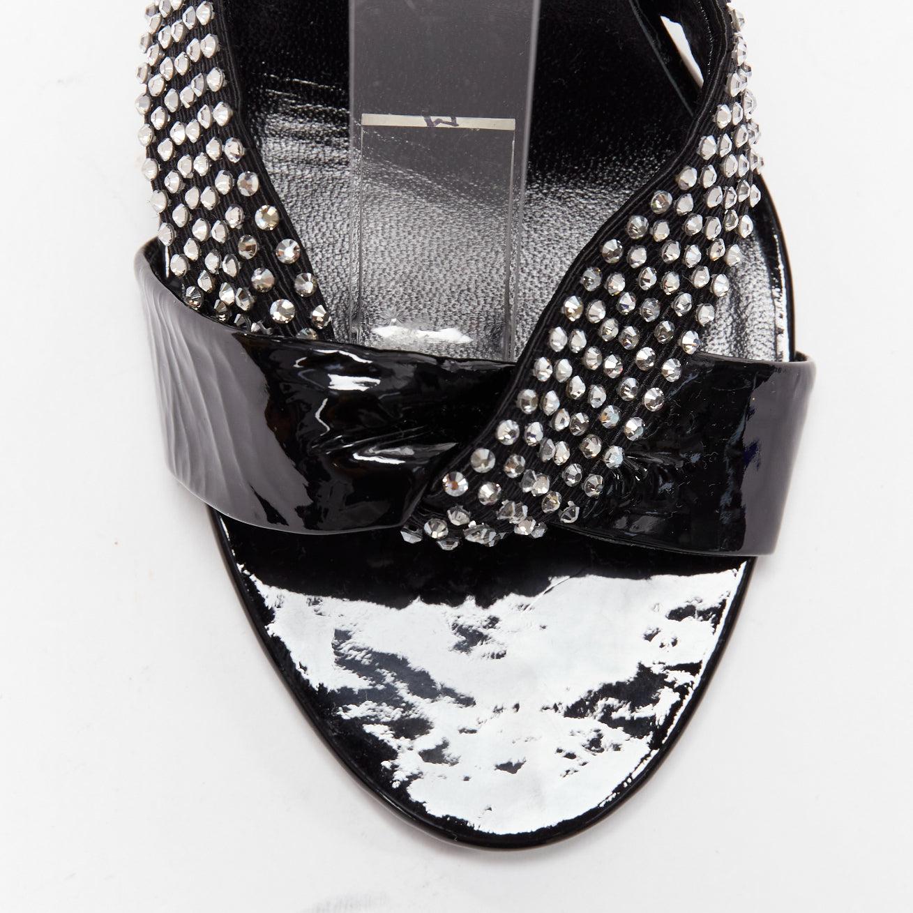 CELINE Hedi Slimane black patent leather silver crystals sandal heels EU38 For Sale 1