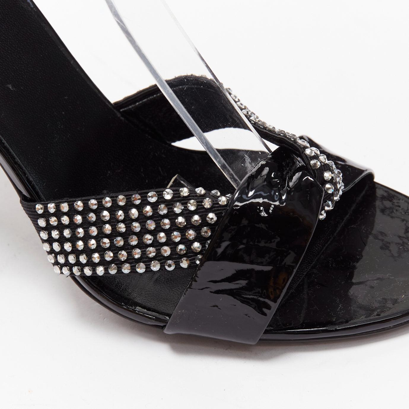 CELINE Hedi Slimane black patent leather silver crystals sandal heels EU38 For Sale 2