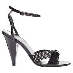 CELINE Hedi Slimane black patent leather silver crystals sandal heels EU38
