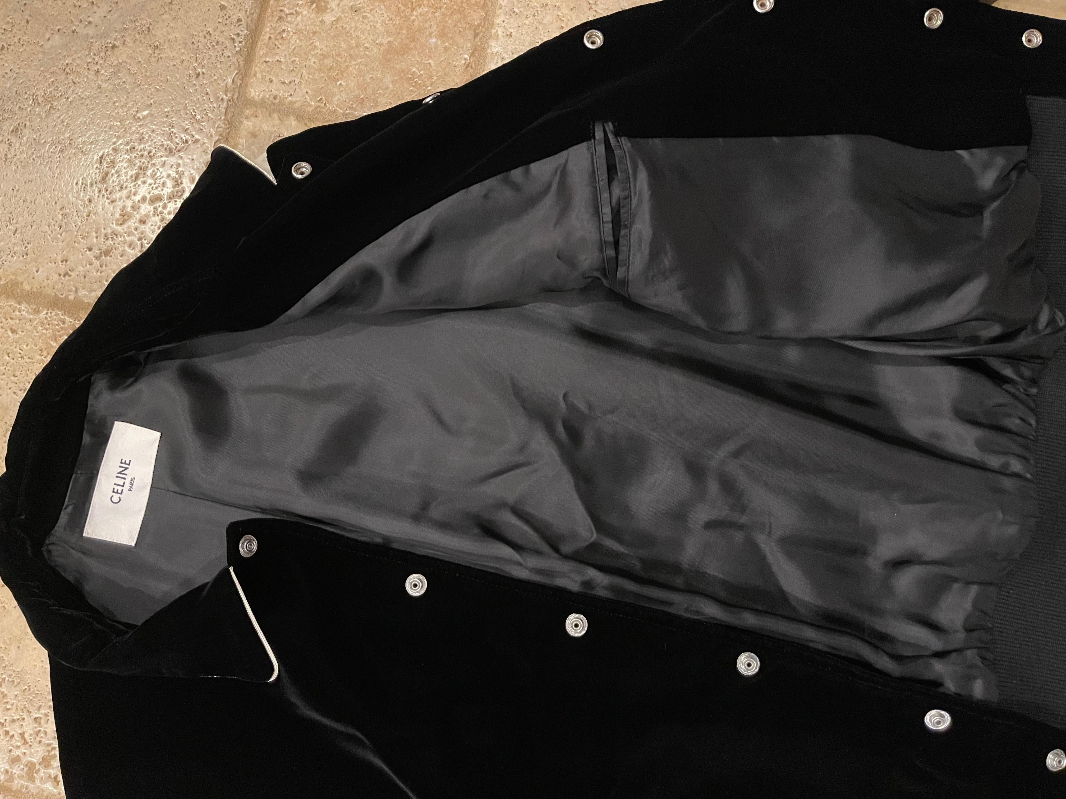 Celine Hedi Slimane Black Velvet Teddy Varsity Jacket RARE size 48 8