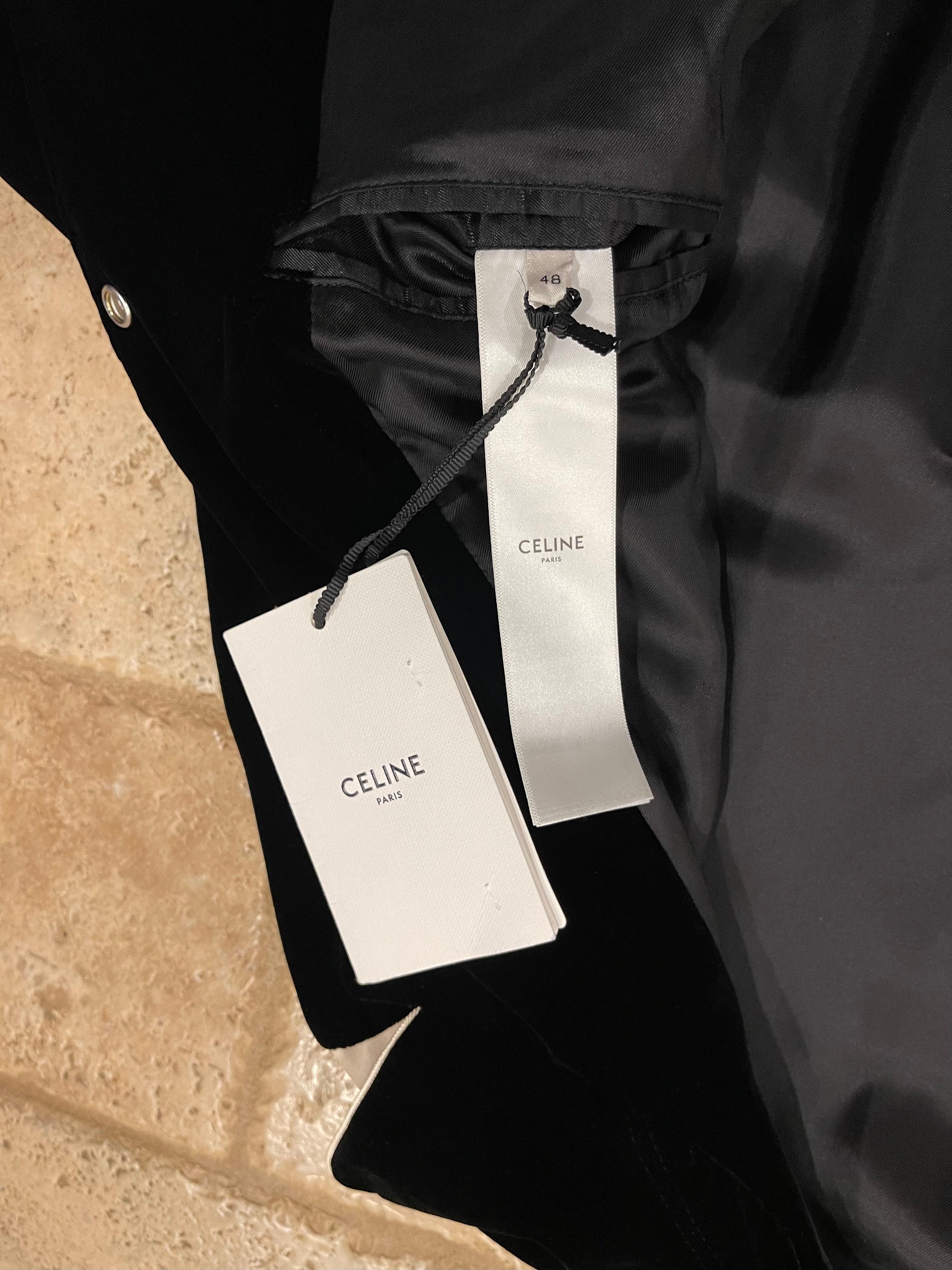 Celine Hedi Slimane Black Velvet Teddy Varsity Jacket RARE size 48 For Sale 9