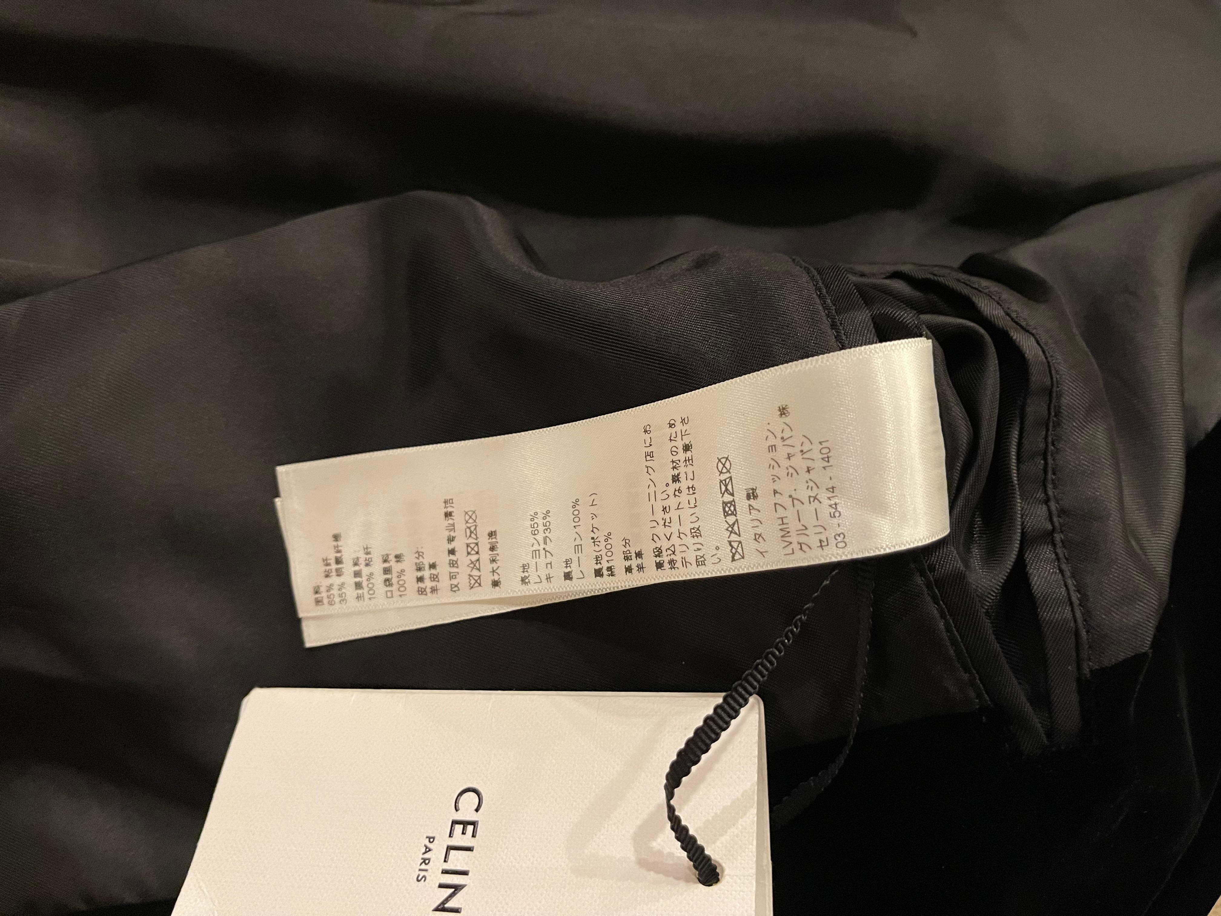 Celine Hedi Slimane Black Velvet Teddy Varsity Jacket RARE size 48 13