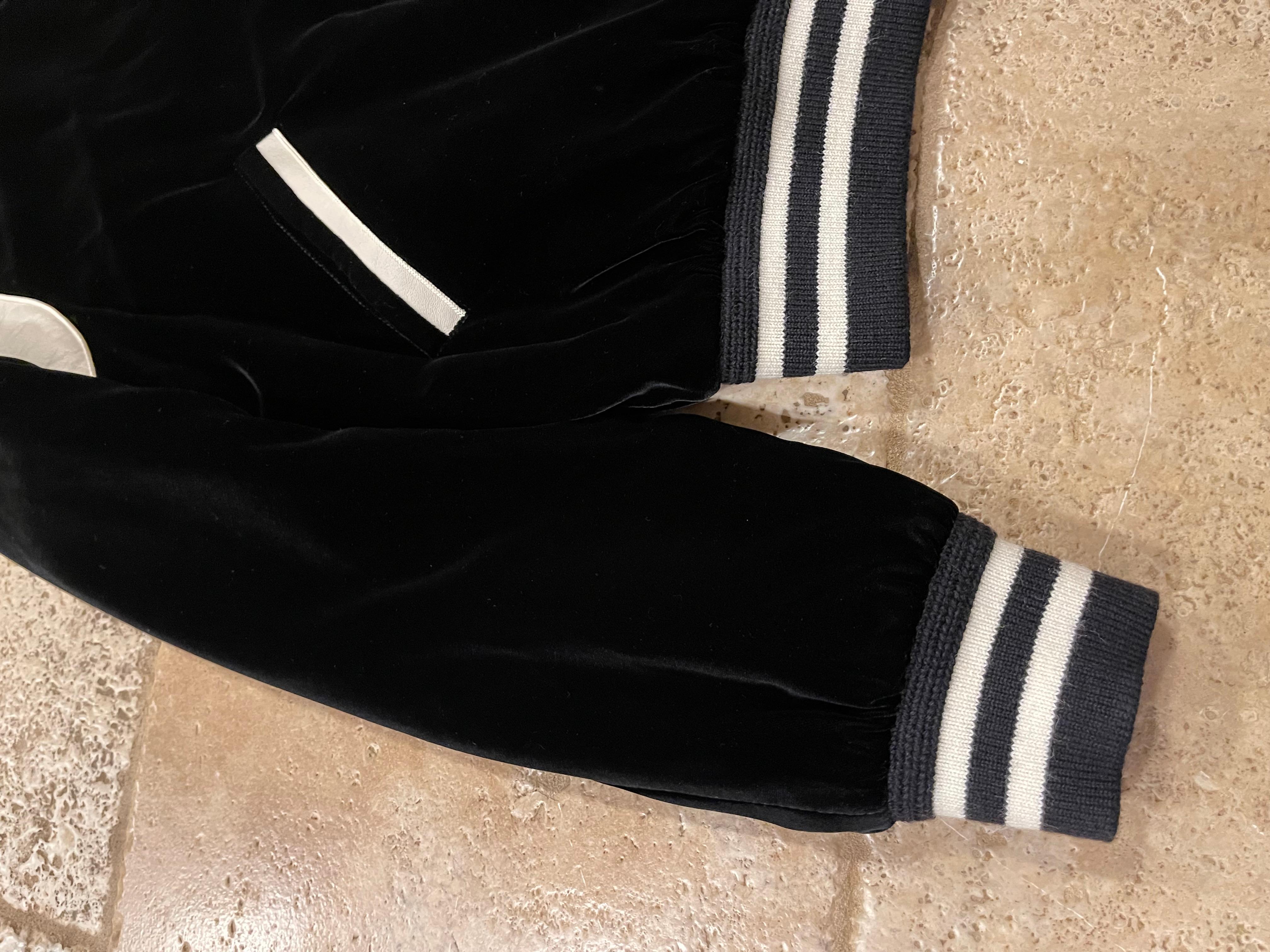 Men's Celine Hedi Slimane Black Velvet Teddy Varsity Jacket RARE size 48