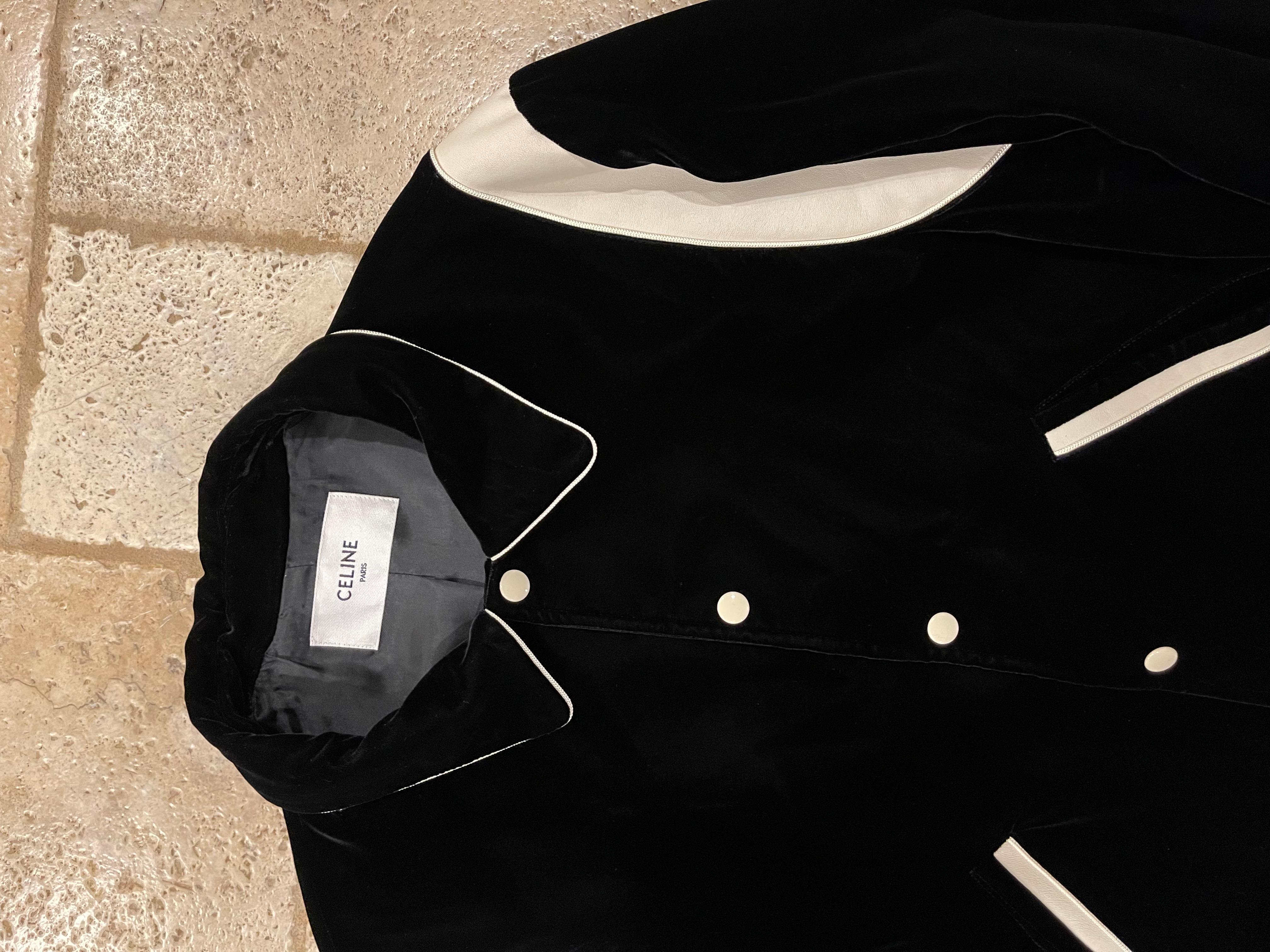 Celine Hedi Slimane Black Velvet Teddy Varsity Jacket RARE size 48 1