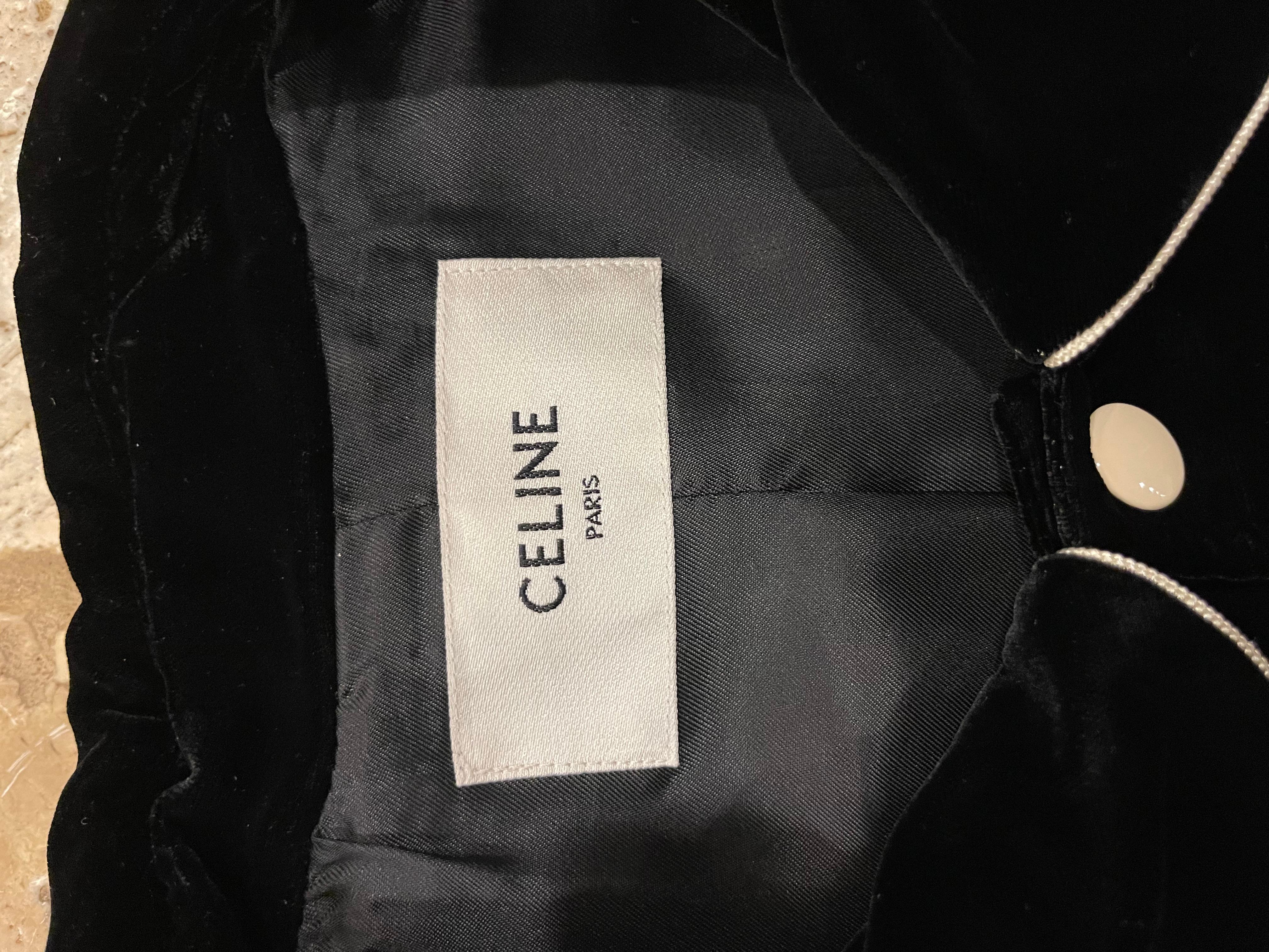 Celine Hedi Slimane Black Velvet Teddy Varsity Jacket RARE size 48 For Sale 2