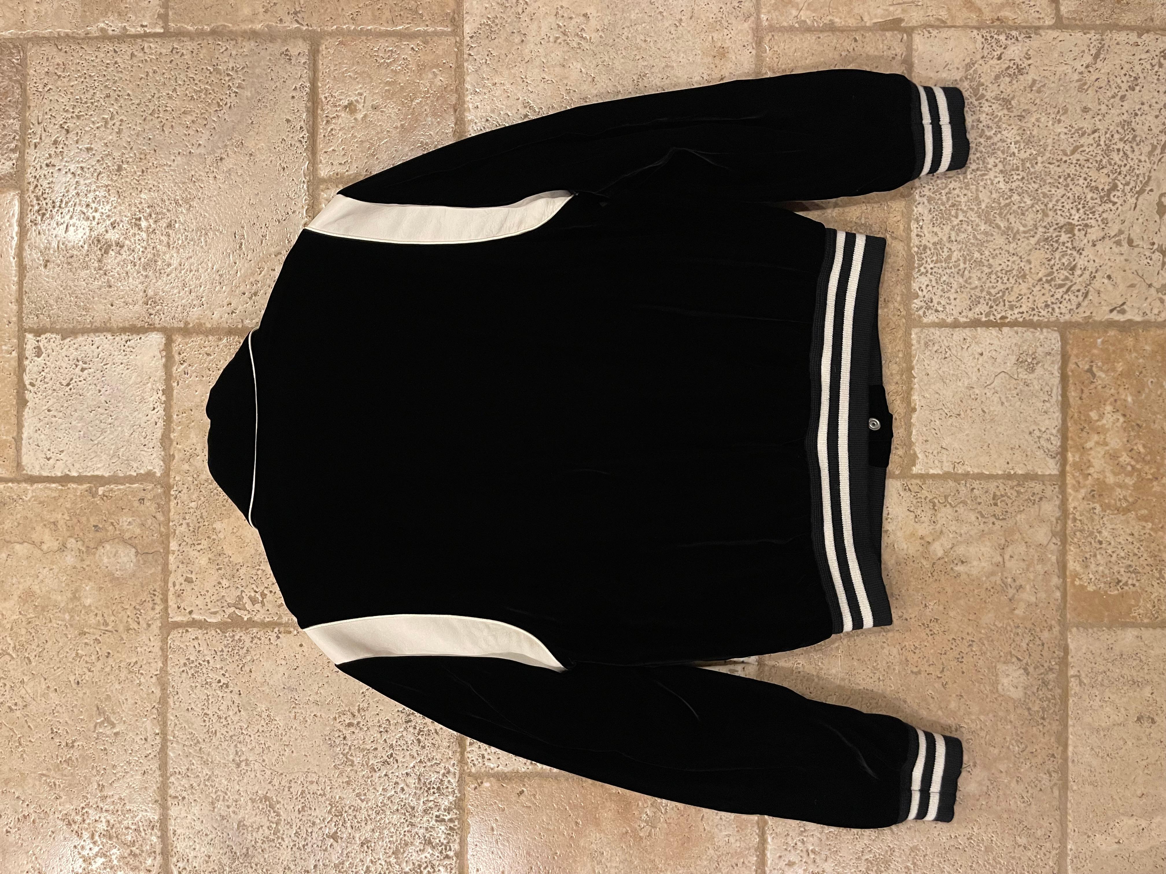 Celine Hedi Slimane Black Velvet Teddy Varsity Jacket RARE size 48 For Sale 3