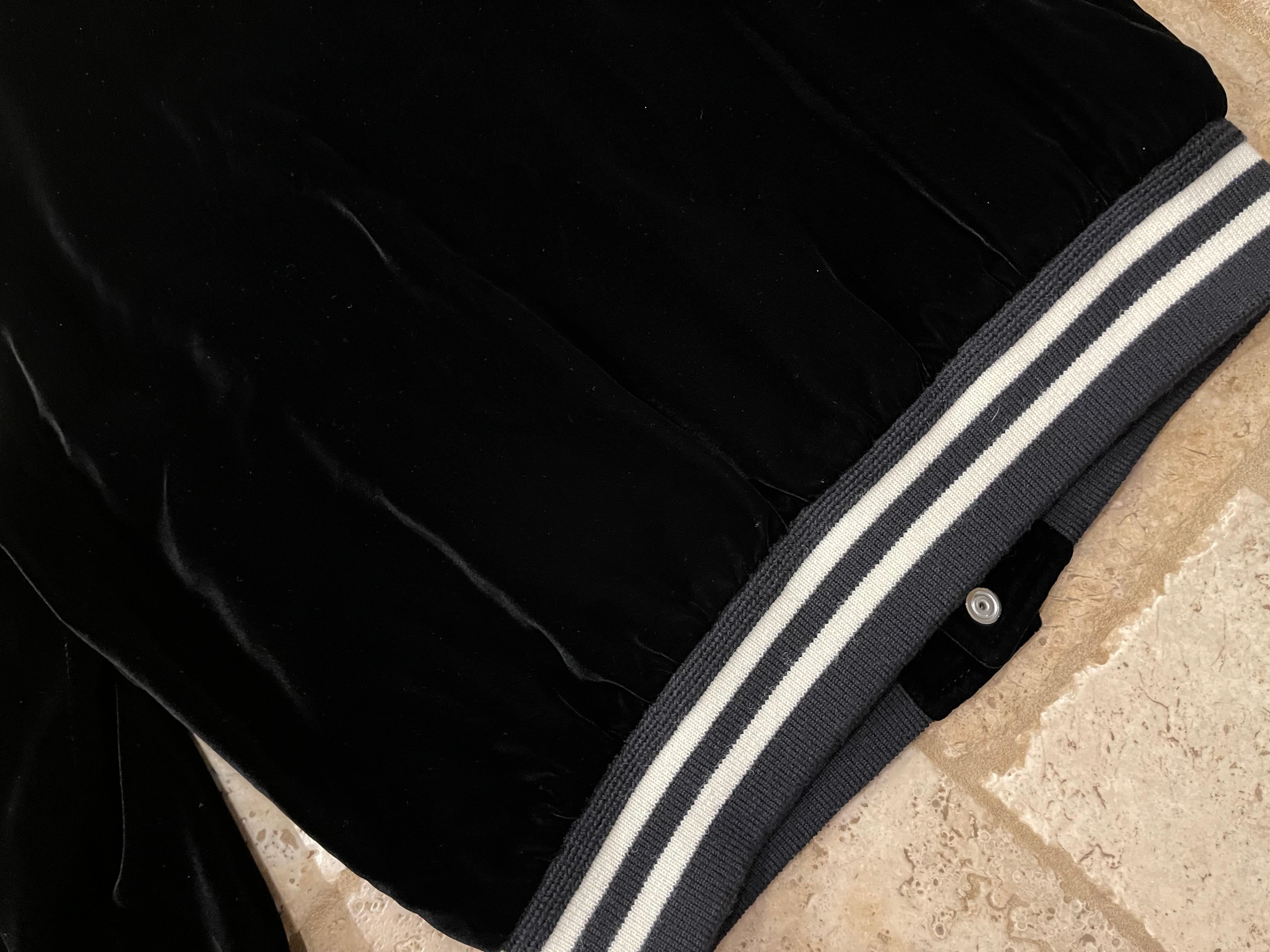Celine Hedi Slimane Black Velvet Teddy Varsity Jacket RARE size 48 For Sale 5