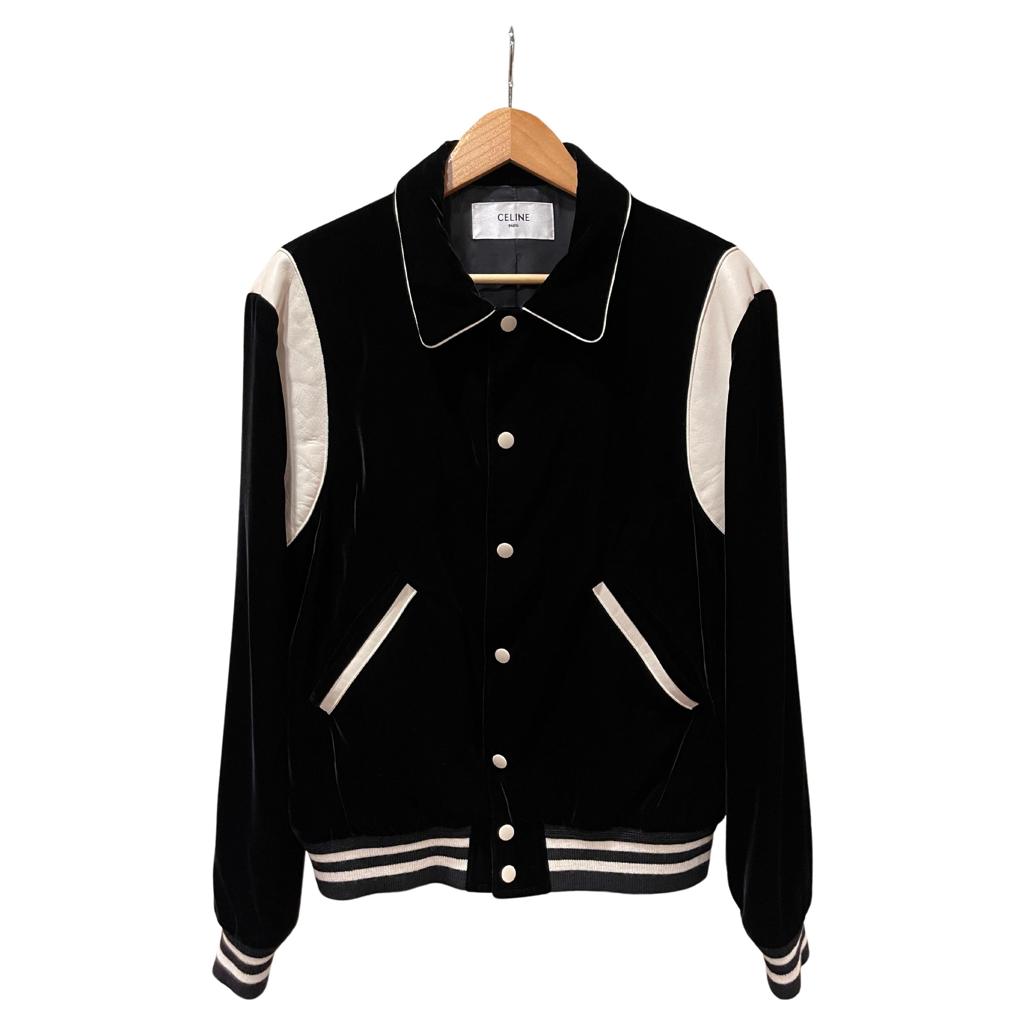 Celine Hedi Slimane Black Velvet Teddy Varsity Jacket RARE size 48