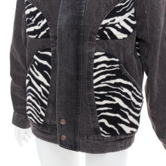 CELINE Hedi Slimane black white zebra wool patch denim jacket S