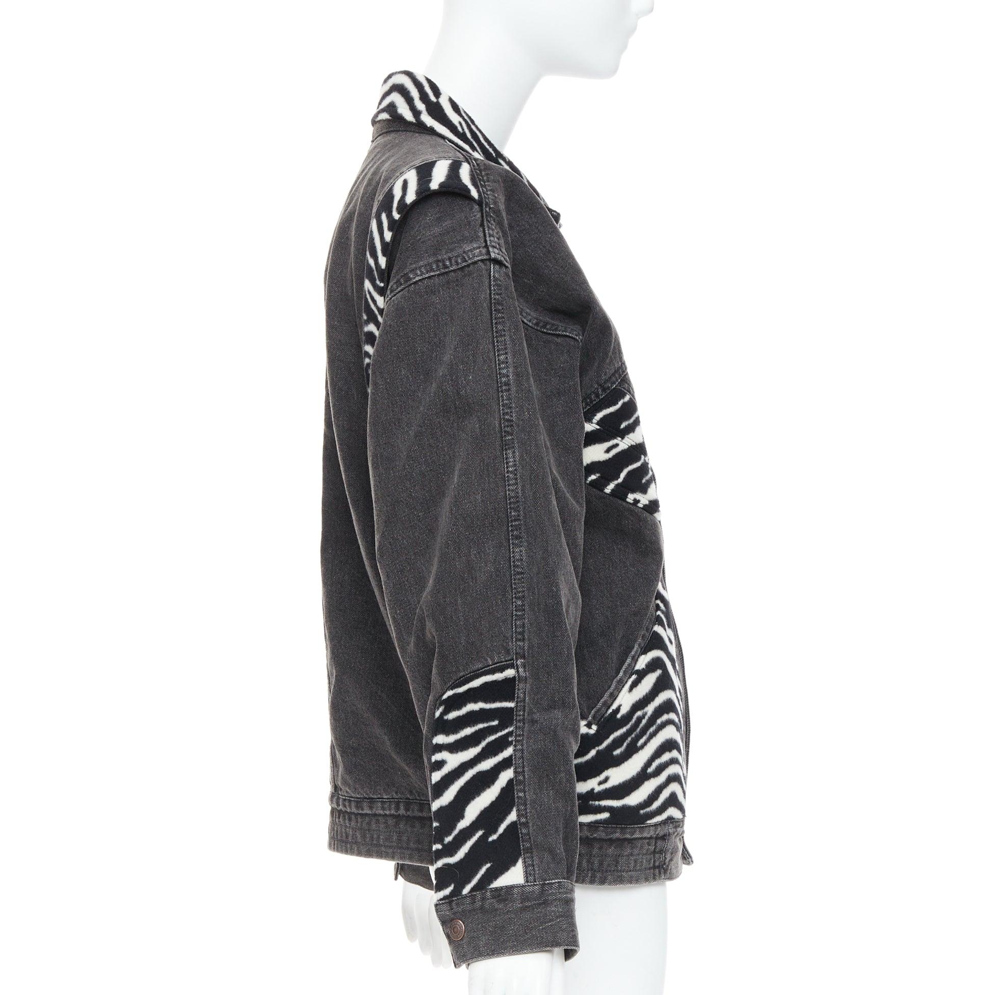 Donna CELINE Hedi Slimane Giacca in denim con patch in lana zebrata bianca e nera S. in vendita