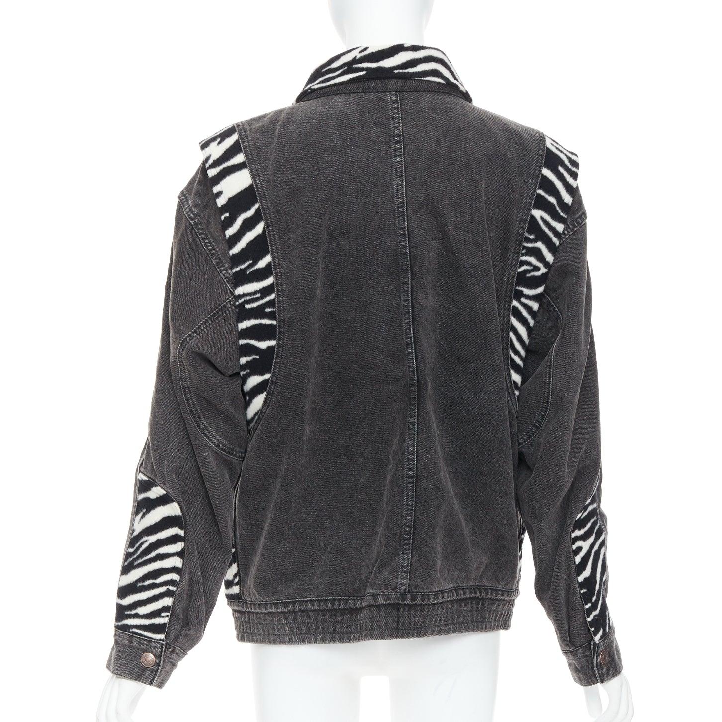 CELINE Hedi Slimane Giacca in denim con patch in lana zebrata bianca e nera S. in vendita 1