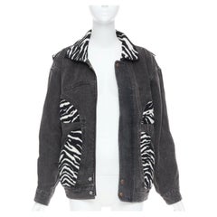 CELINE Hedi Slimane black white zebra wool patch denim jacket S