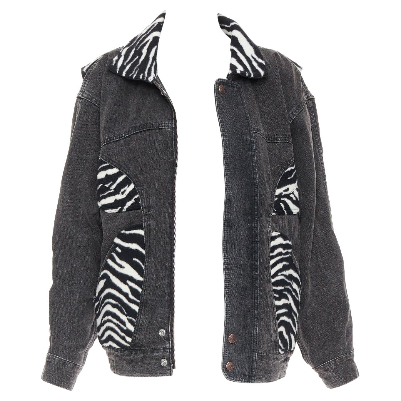 CELINE Hedi Slimane Denimjacke aus schwarzer und weißer Zebrawolle mit Patch aus Denim S im Angebot