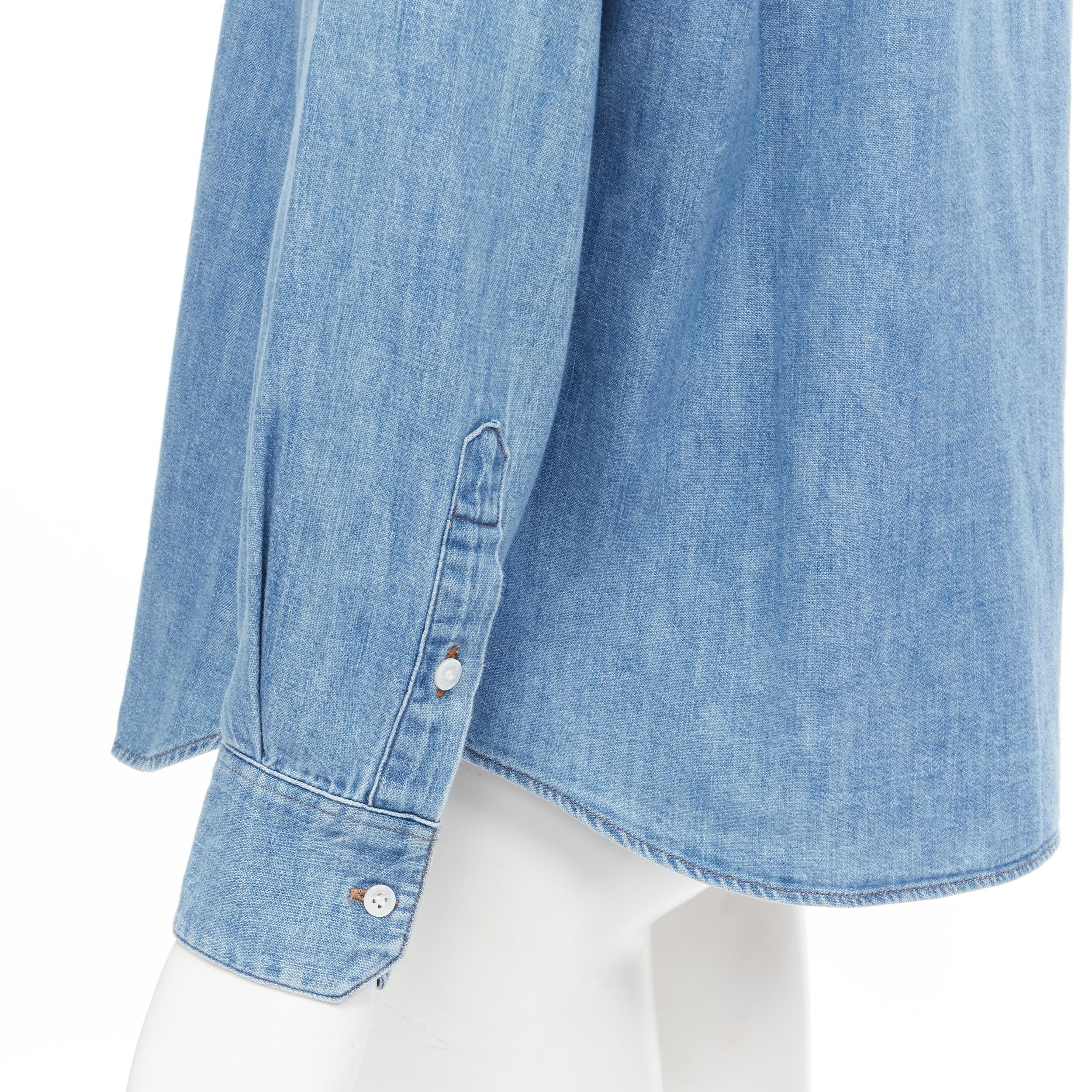 Women's CELINE Hedi Slimane blue cotton denim frilled ruffle collar shirt