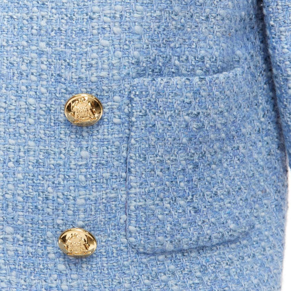 CELINE Hedi Slimane blue tweed gold buttons double breasted jacket FR38 M
Reference: LNKO/A02389
Brand: Celine
Designer: Hedi Slimane
Material: Wool, Linen, Cotton
Color: Gold, Blue
Pattern: Tweed
Closure: Button
Lining: Blue Fabric
Extra Details: