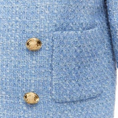 CELINE Hedi Slimane blue tweed gold buttons double breasted jacket FR38 M