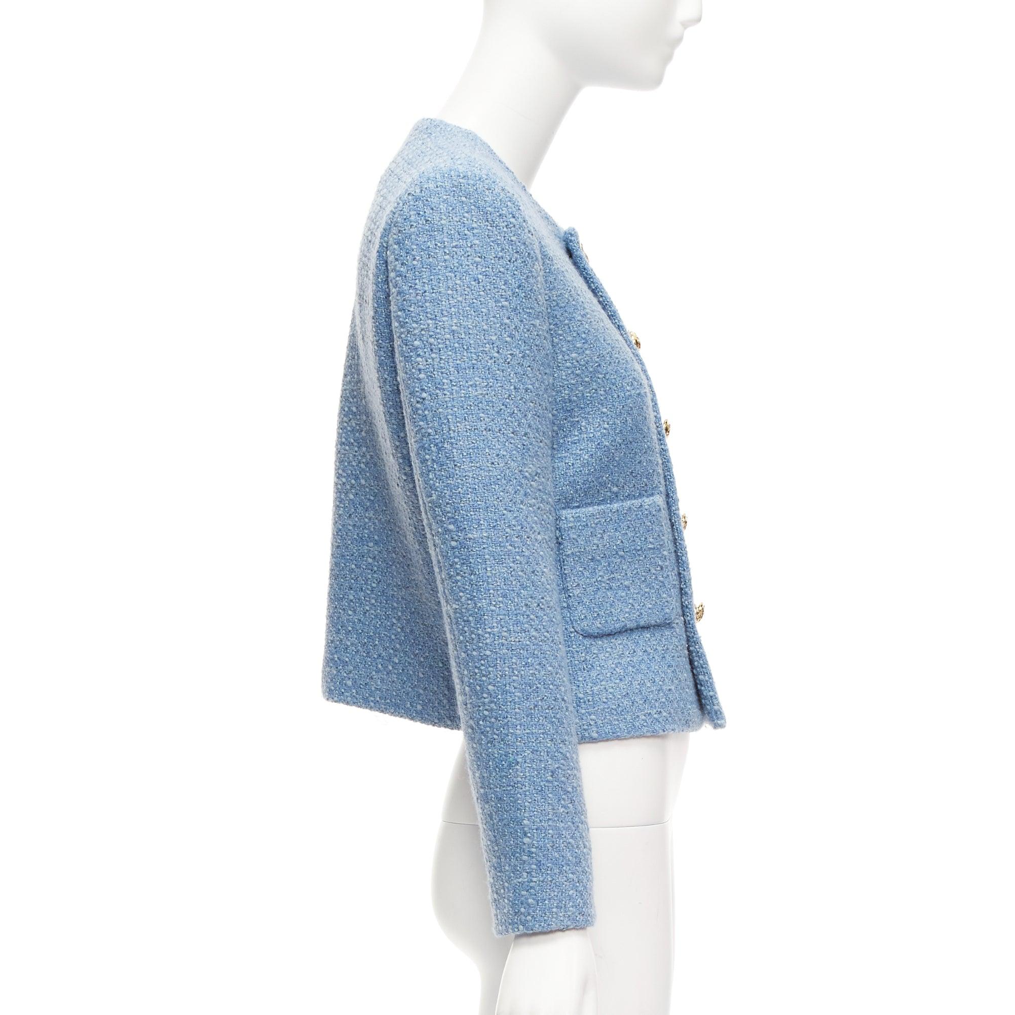 CELINE Hedi Slimane blue tweed gold buttons double breasted jacket FR38 M 1