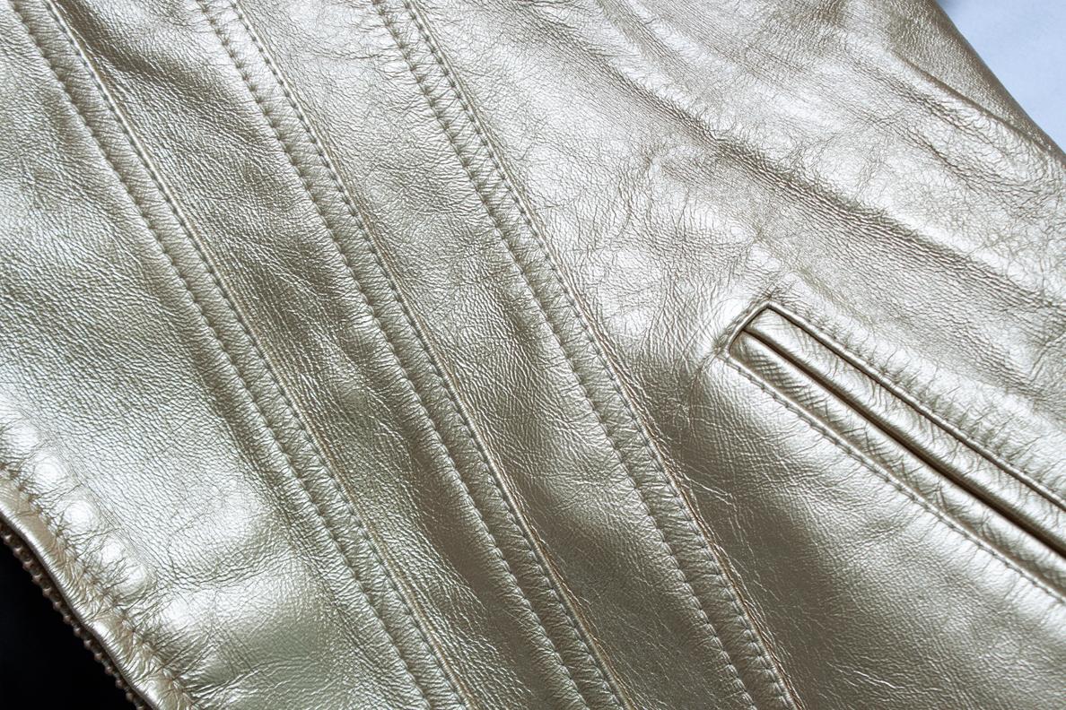 Celine, Hedi Slimane Goldene Lederjacke Herren im Angebot
