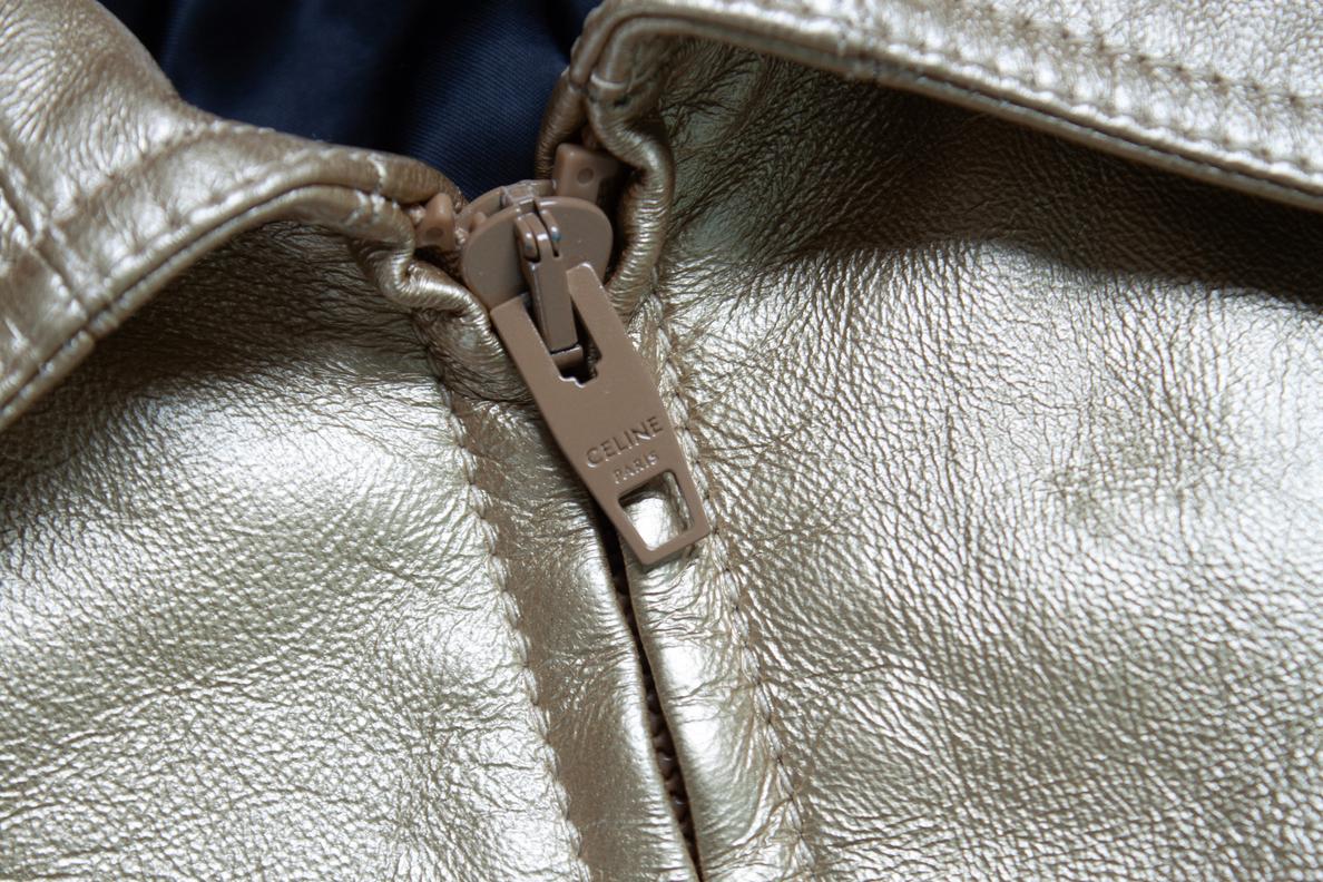 Celine, Hedi Slimane Goldene Lederjacke im Angebot 3