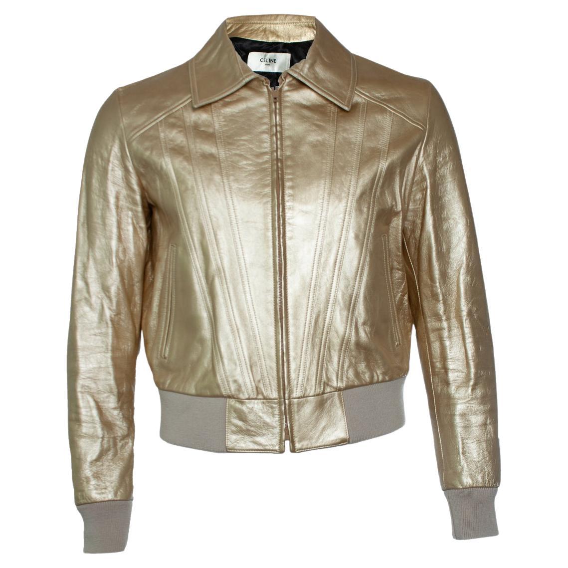 Celine, Hedi Slimane Goldene Lederjacke im Angebot