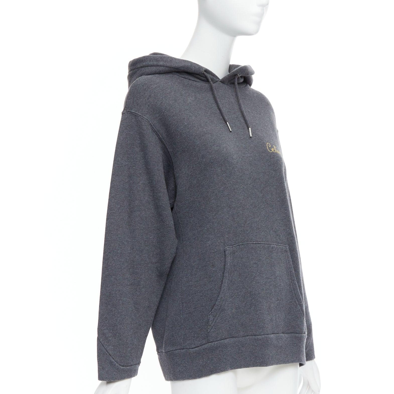 Gray CELINE Hedi Slimane grey 100% cotton gold lurex embroidery hoodie sweatshirt L