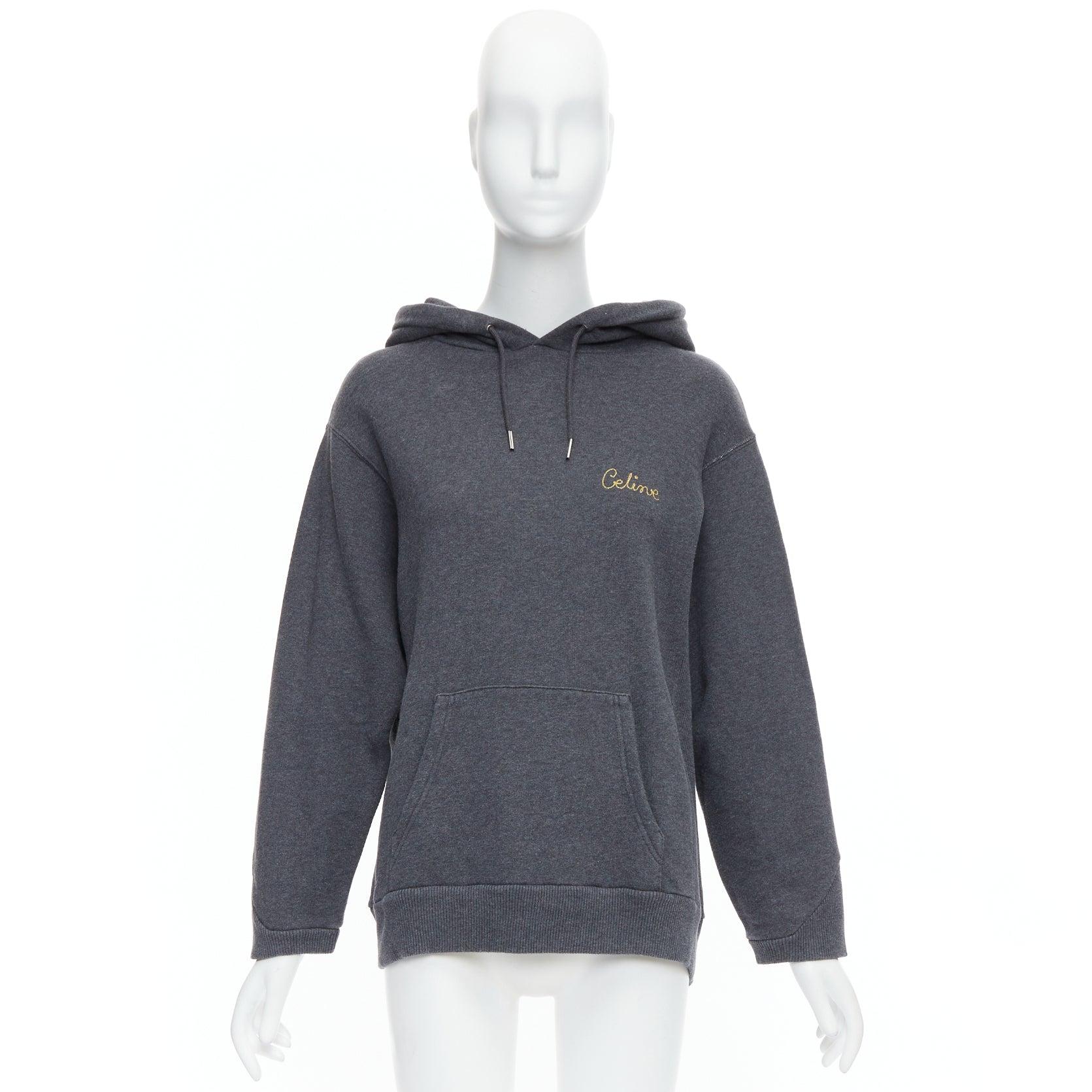 CELINE Hedi Slimane grey 100% cotton gold lurex embroidery hoodie sweatshirt L 4
