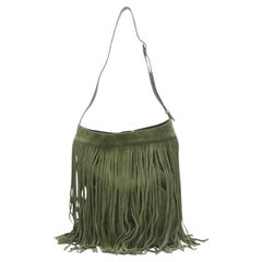 CELINE Bolso mediano de ante con flecos Hedi Slimane verde caqui