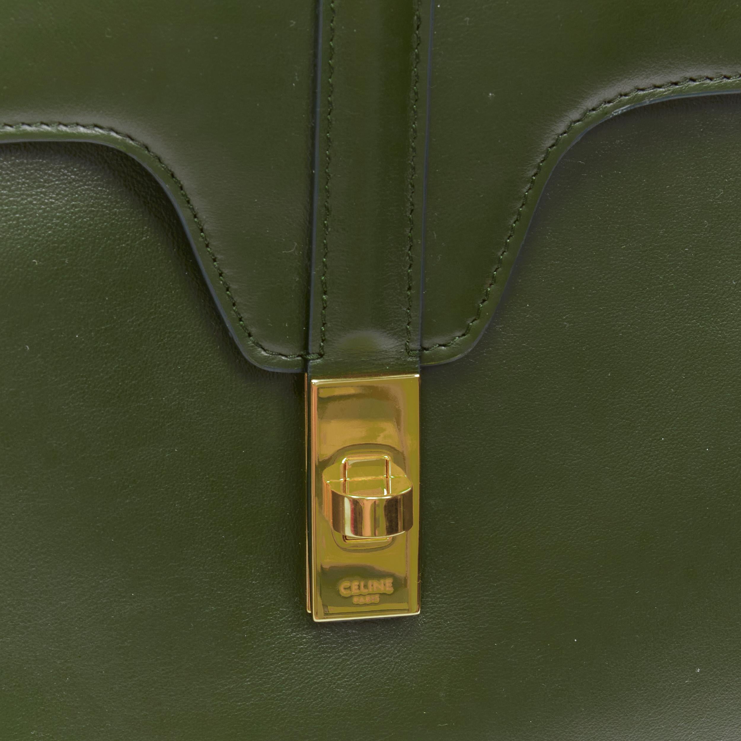 CELINE Hedi Slimane Large Soft 16 bag khaki green smooth calfskin turnlock bag In Excellent Condition In Hong Kong, NT