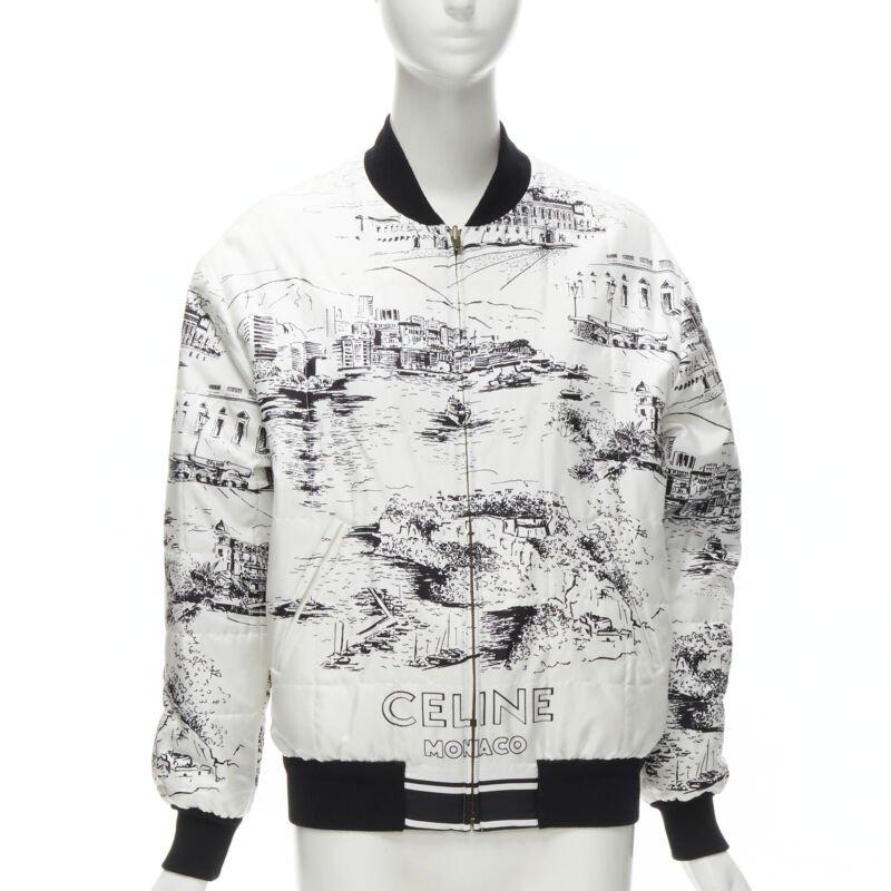 Gray CELINE Hedi Slimane Runway Casaque white silk foulard reversible bomber FR34 For Sale