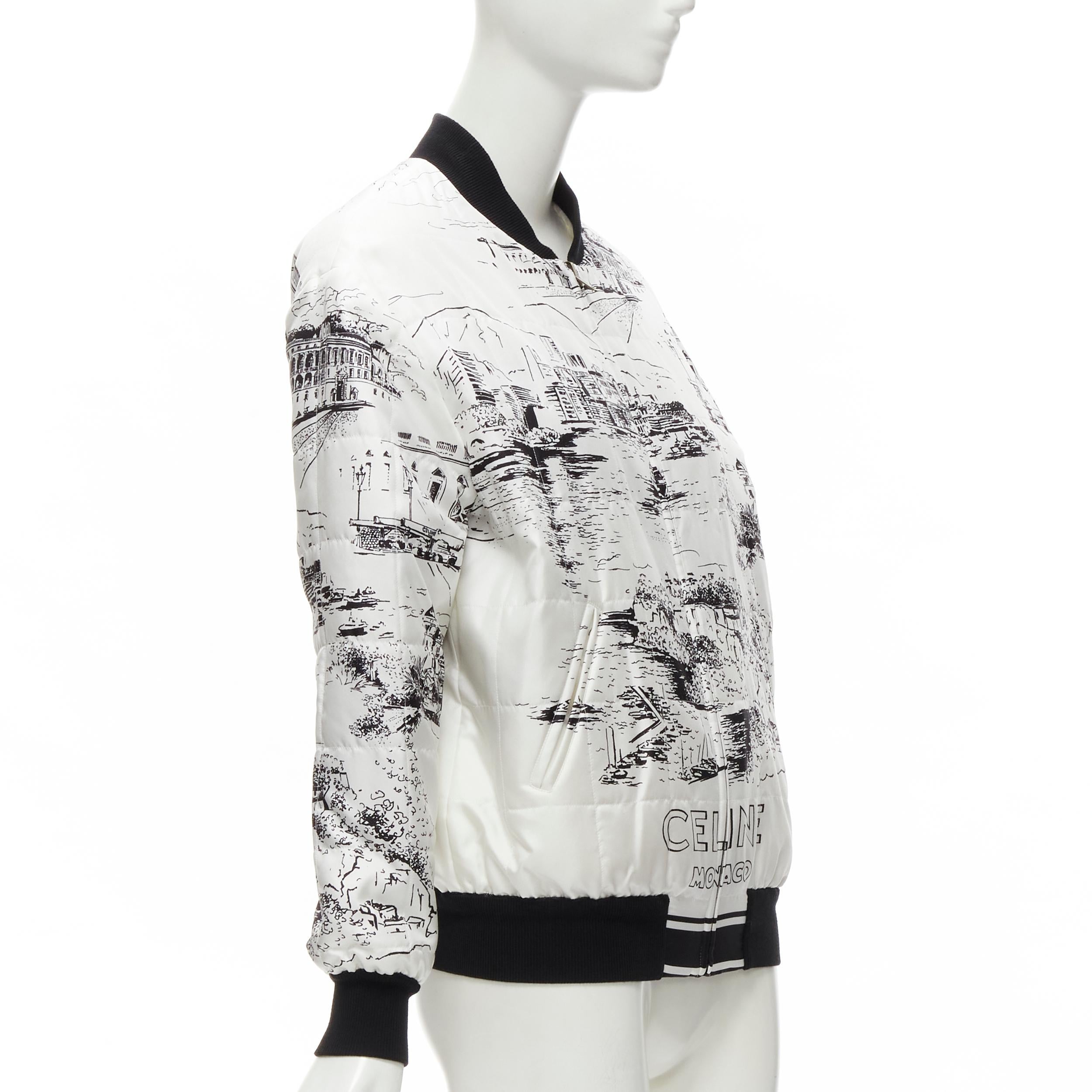 Gray CELINE Hedi Slimane Runway Casaque white silk foulard reversible bomber FR34 For Sale