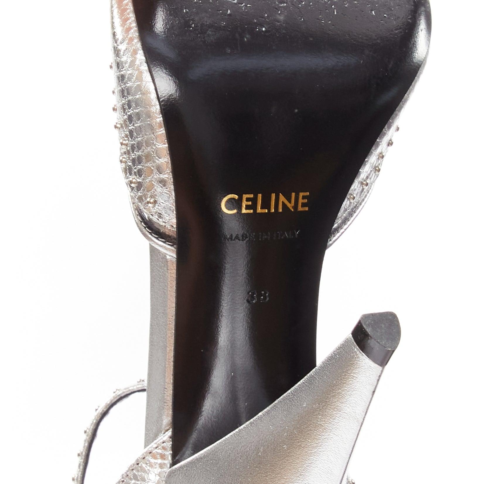 CELINE Hedi Slimane silver leather PVC conical heels EU38 For Sale 5