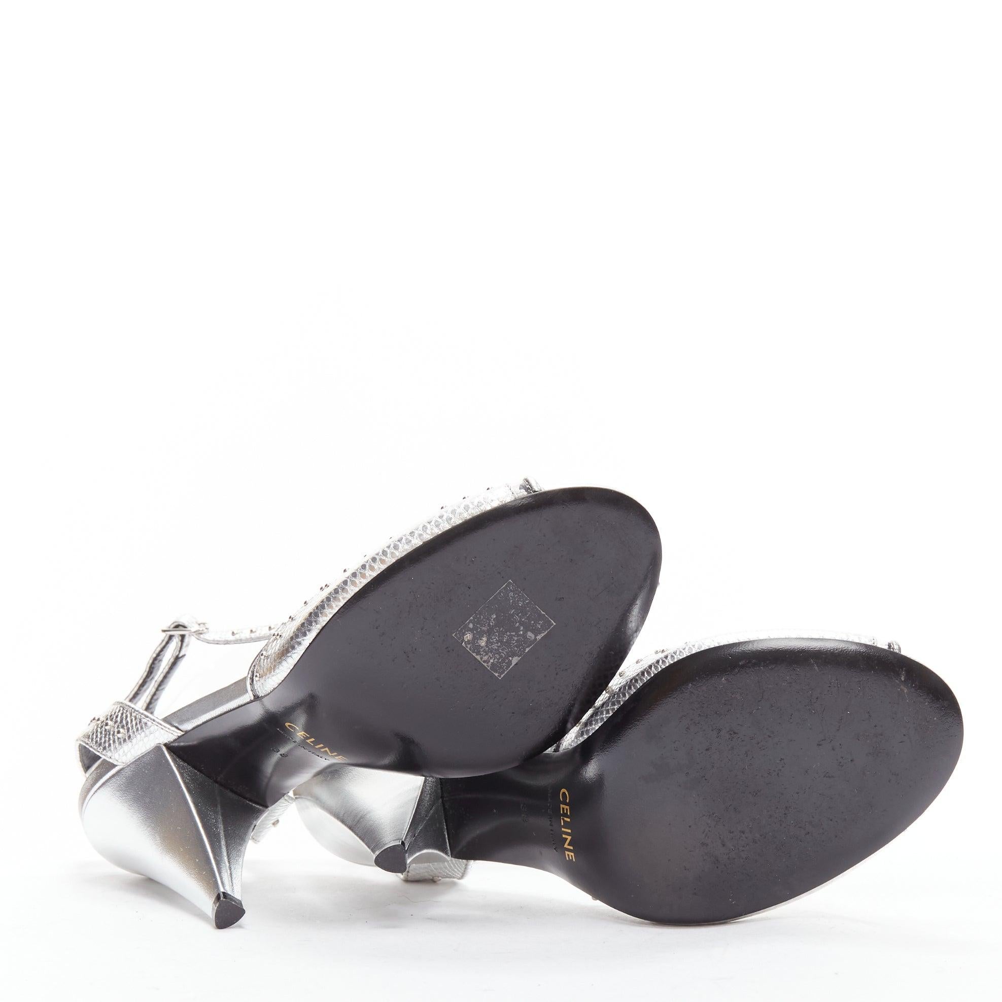 CELINE Hedi Slimane silver leather PVC conical heels EU38 For Sale 7