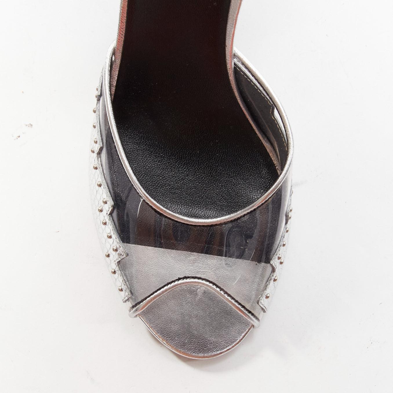 CELINE Hedi Slimane silver leather PVC conical heels EU38 For Sale 2