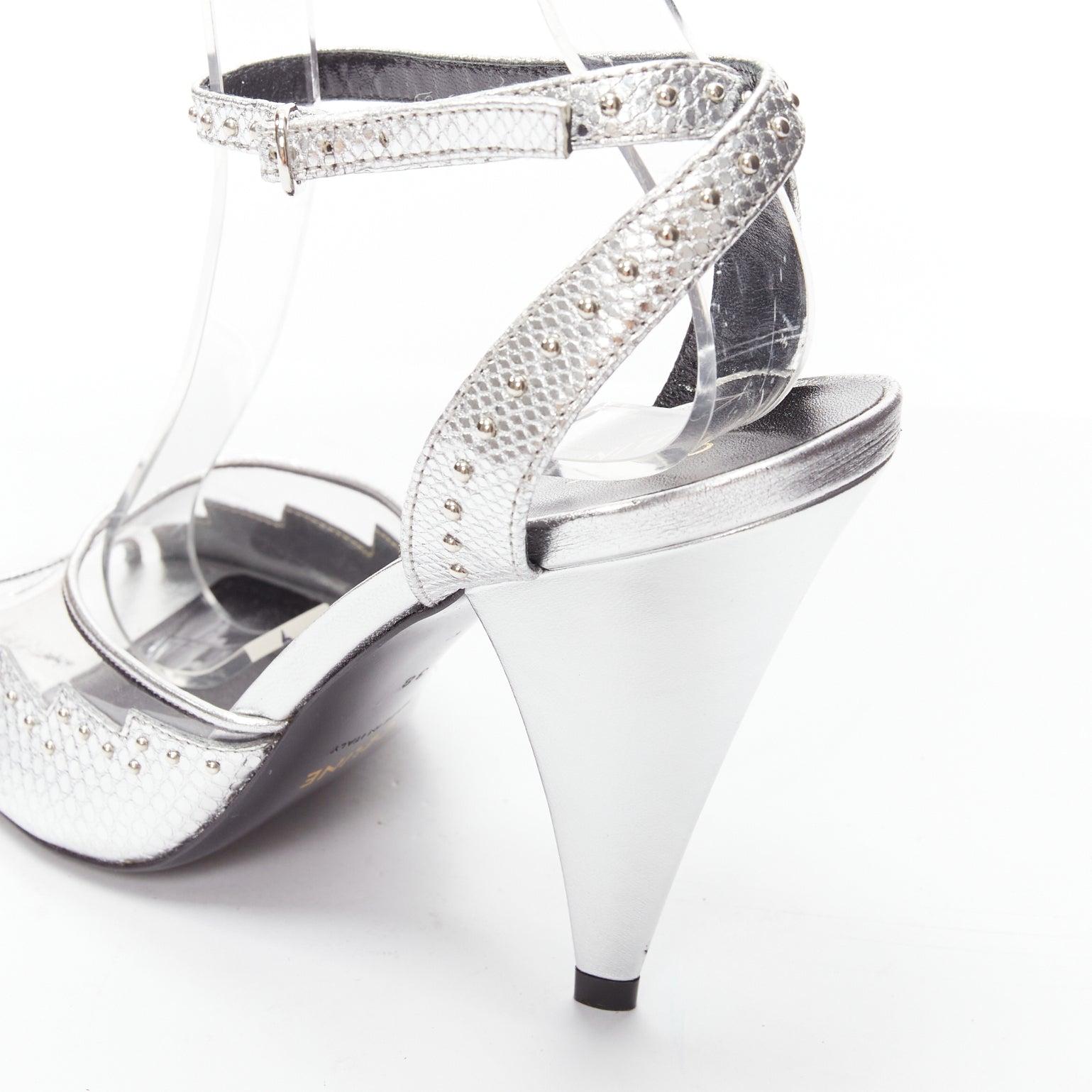 CELINE Hedi Slimane silver leather PVC conical heels EU38 For Sale 4