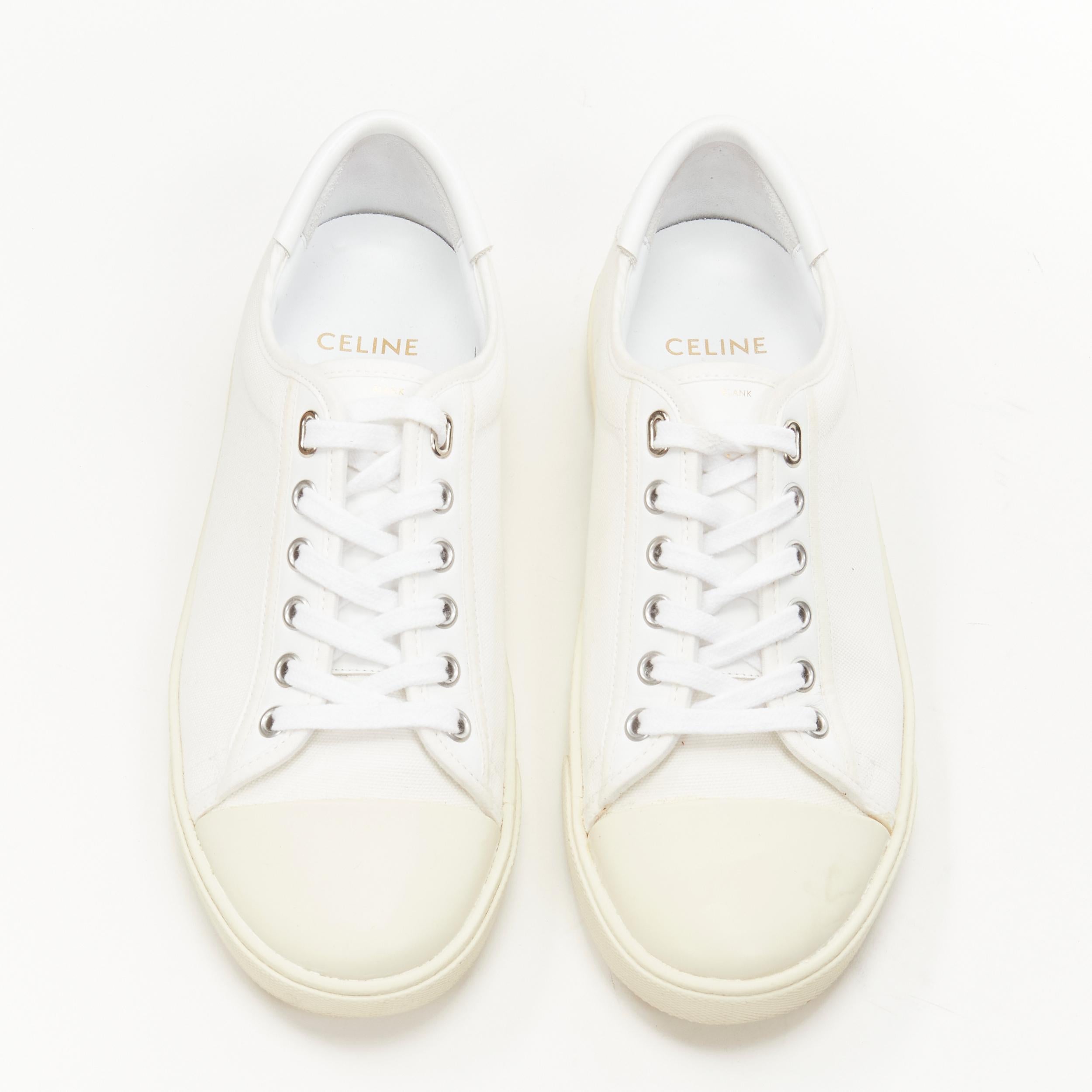 CELINE Hedi Slimane slogan print outsole white canvas low top sneaker EU38  US8 For Sale at 1stDibs