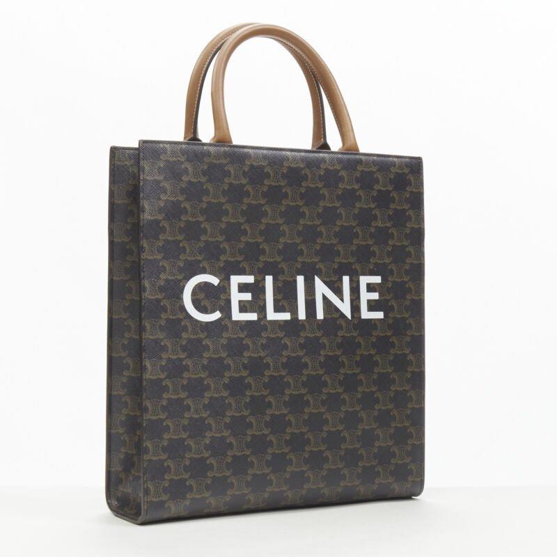Grigio CELINE Hedi Slimane Borsa Triomphe in tela marrone con monogramma Vertical Cabas in vendita