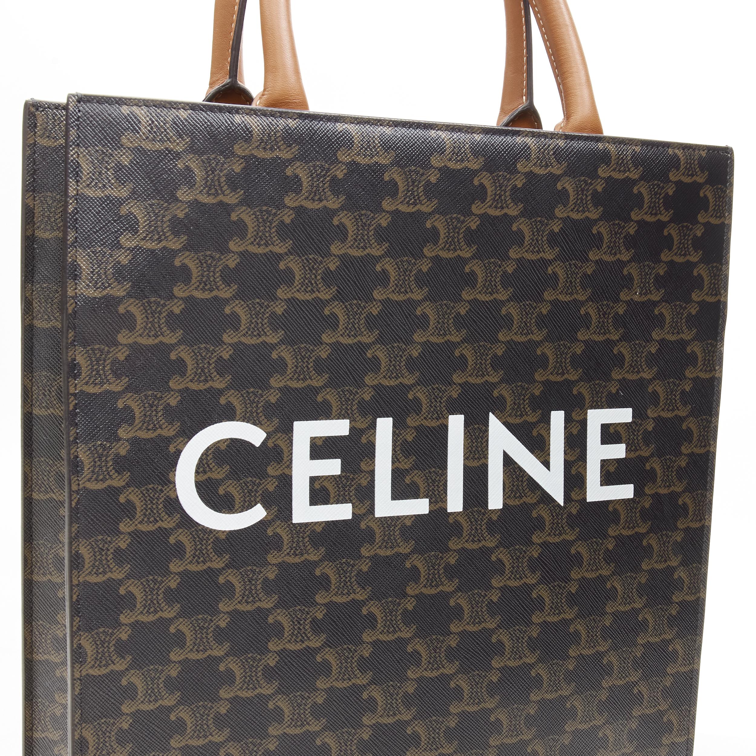 CELINE Hedi Slimane Triomphe Canvas brown monogram Vertical Cabas tote bag In Excellent Condition For Sale In Hong Kong, NT