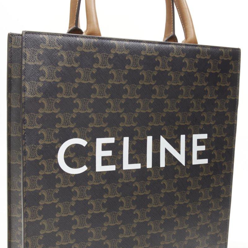 CELINE Hedi Slimane Borsa Triomphe in tela marrone con monogramma Vertical Cabas in vendita 2