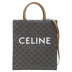 CELINE Hedi Slimane Triomphe Canvas Tragetasche mit braunem Monogramm Vertical Cabas