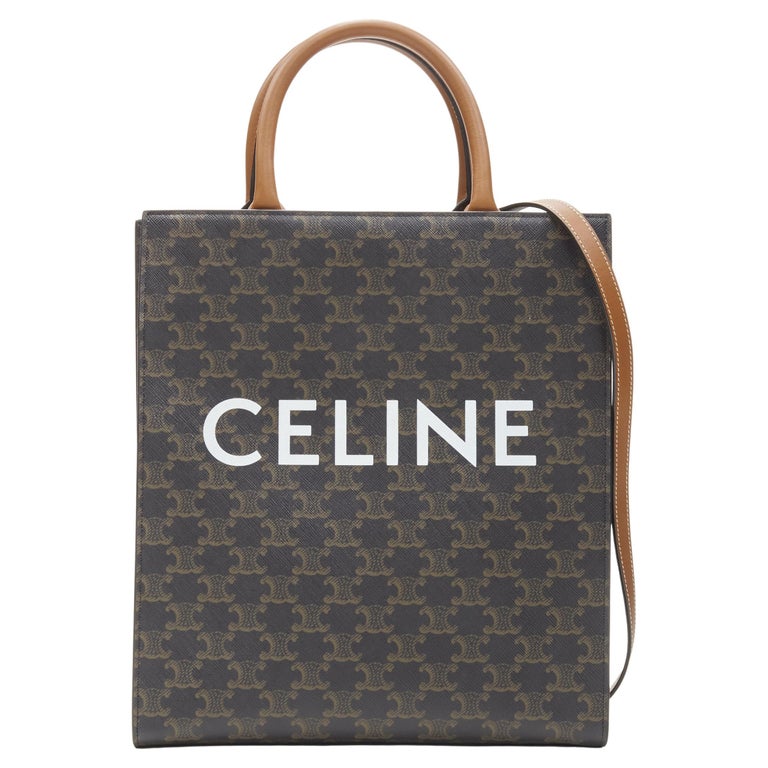 CELINE Hedi Slimane Triomphe Canvas brown monogram Vertical Cabas tote bag  For Sale at 1stDibs