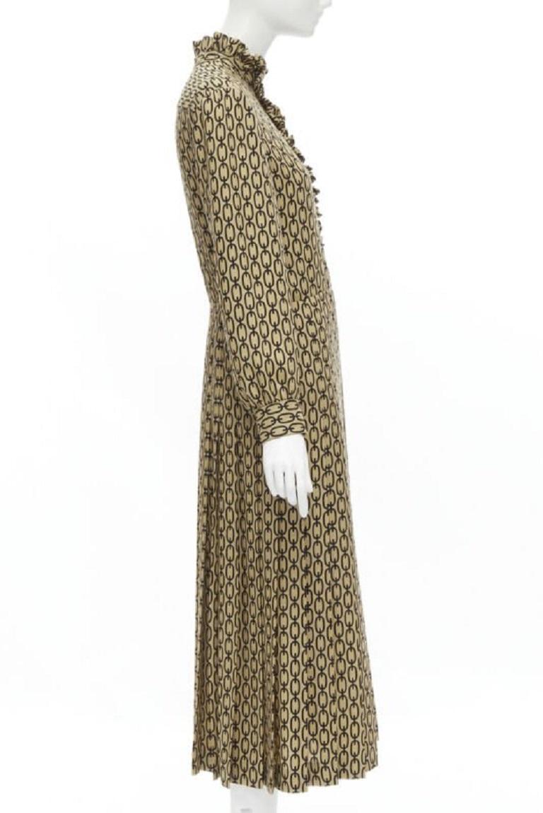 CELINE Hedi Slimane Triomphe chain wool frill collar pleated dress FR38 S In Excellent Condition For Sale In Hong Kong, NT