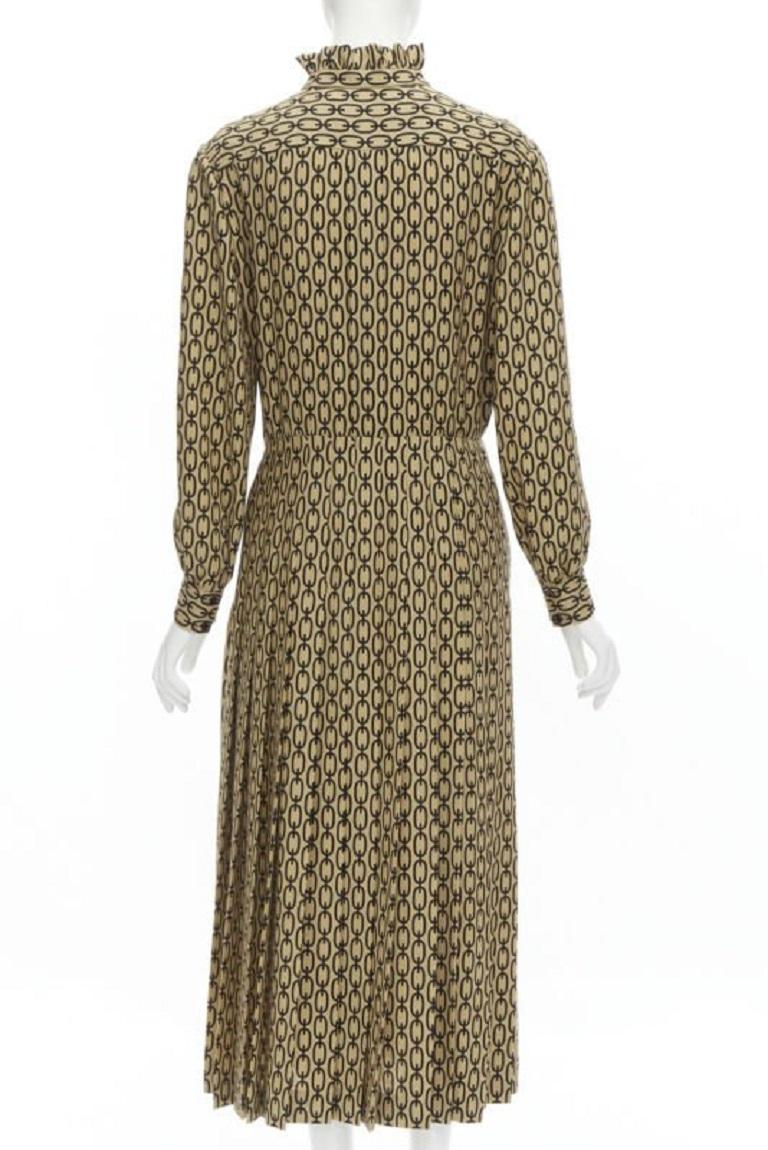 Women's CELINE Hedi Slimane Triomphe chain wool frill collar pleated dress FR38 S For Sale