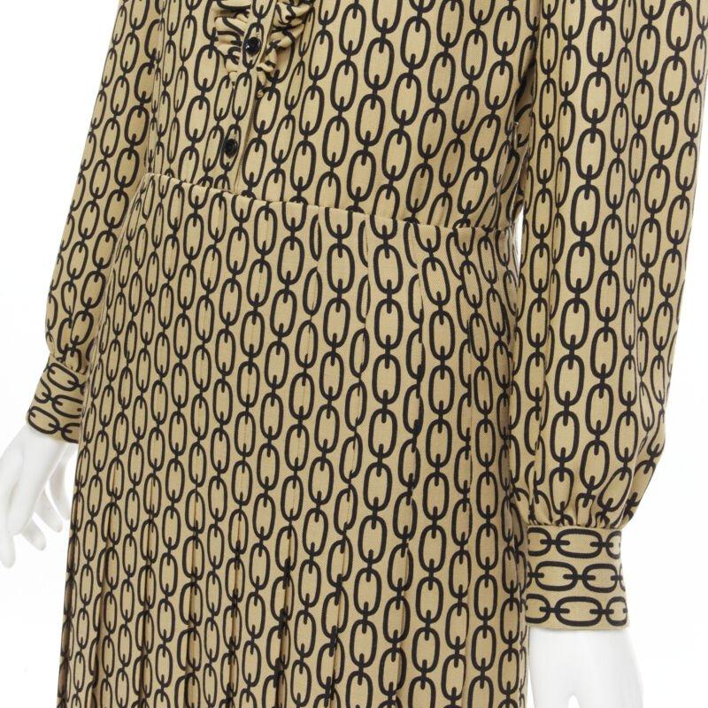 CELINE Hedi Slimane Triomphe chain wool frill collar pleated dress FR38 S For Sale 2