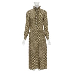 CELINE Hedi Slimane Vestido plisado con cuello de volante de lana con cadena Triomphe FR38 S