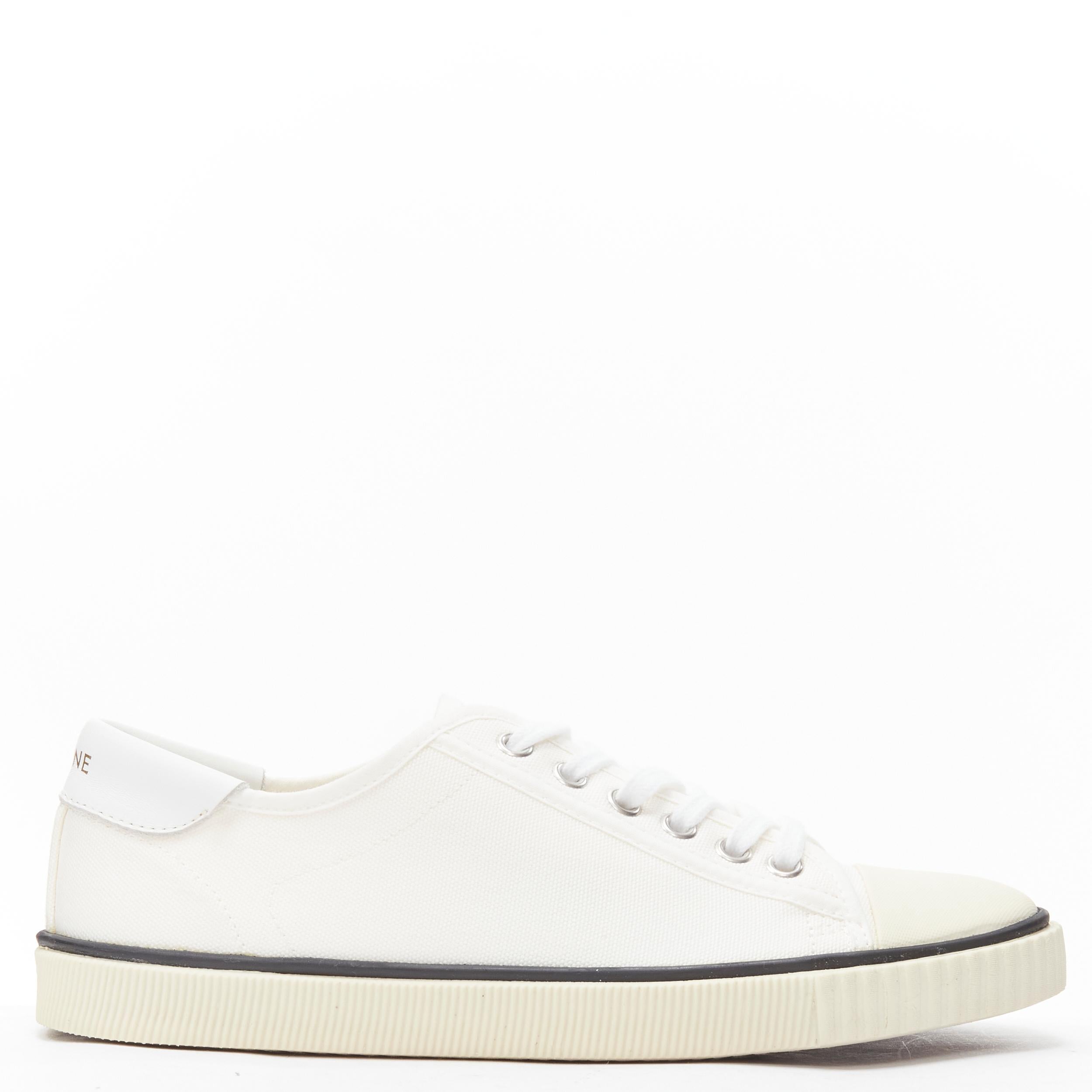 White CELINE Hedi Slimane white canvas cream rubber toe cap low top sneaker EU37