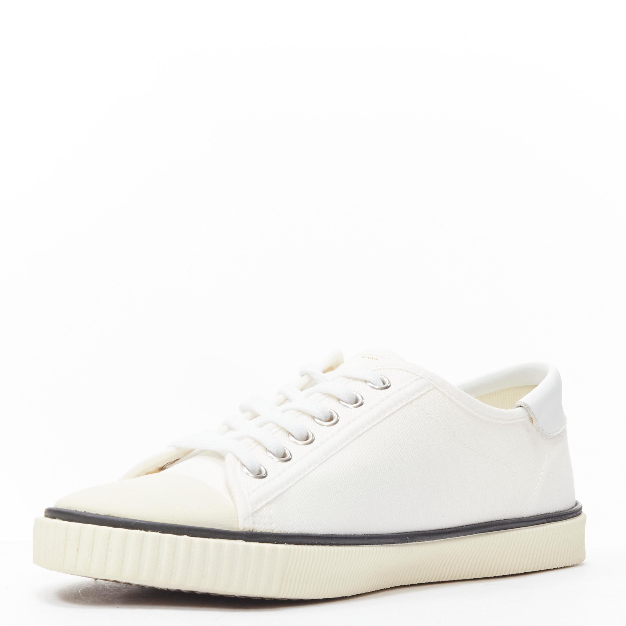 CELINE Hedi Slimane white canvas cream rubber toe cap low top sneaker EU37 In Good Condition In Hong Kong, NT