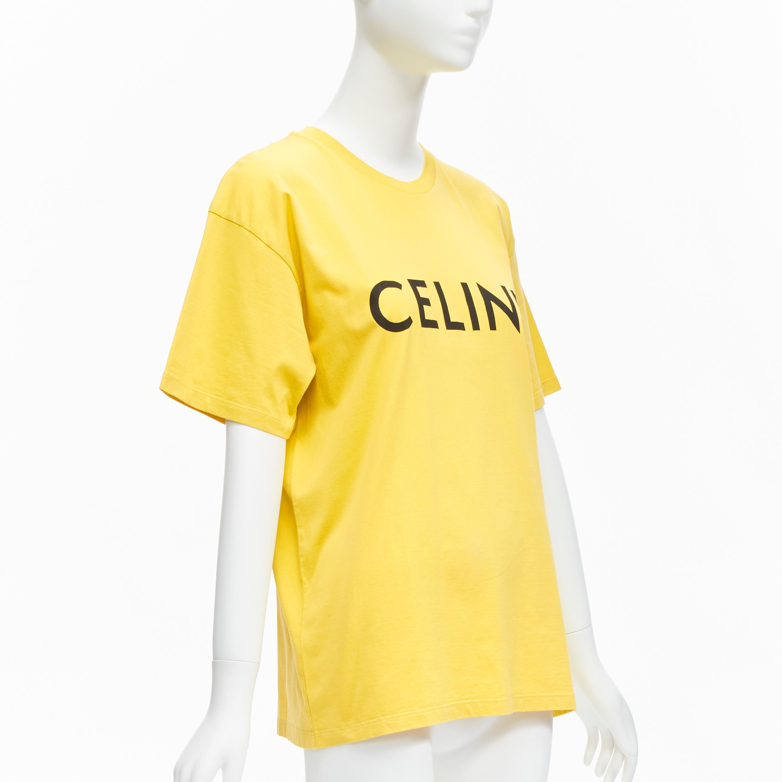 Yellow CELINE Hedi Slimane yellow black logo cotton short sleeves round neck tshirt XS For Sale